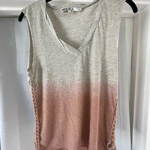Pam & Gela Ombré Sleeveless Muscle V-Neck Tee With Braided Side Detail